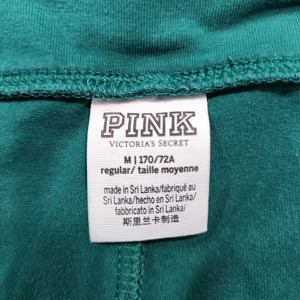 PINK Victoria's Secret Leggings Womens M Green Foldover Waist Ankle Yoga Stretch - Picture 4 of 11